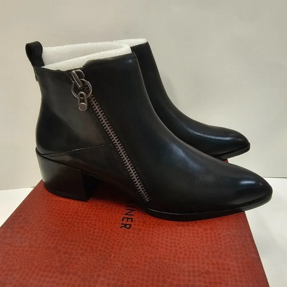 NWT $Donald J Pliner Dante Black Leather Pointy Toe Ankle Zip Bootie Size 9.5